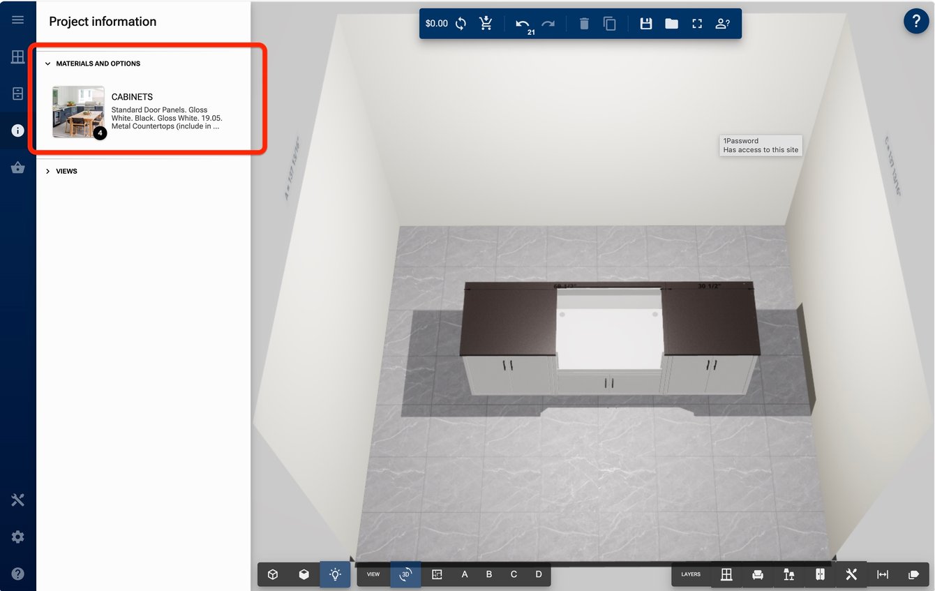 How do I change countertop colors or options?
