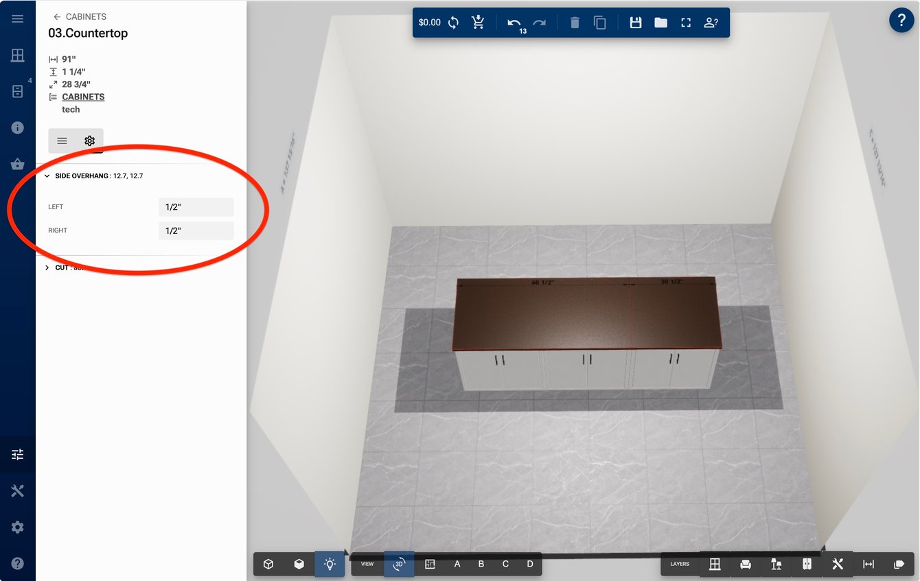 Adjusting countertop overhangs